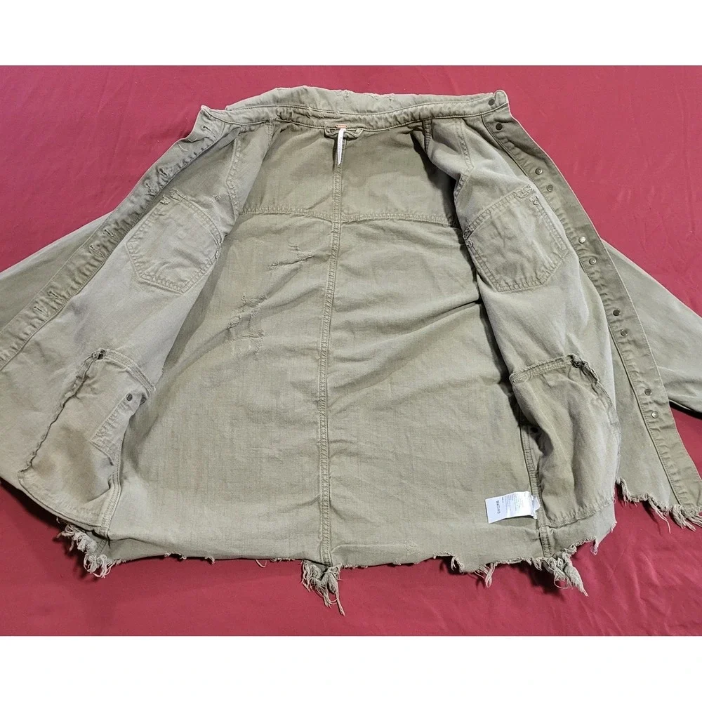 Free People Moonchild Denim Jacket Womens Large Army Green Distressed Size Small - Picture 5 of 14